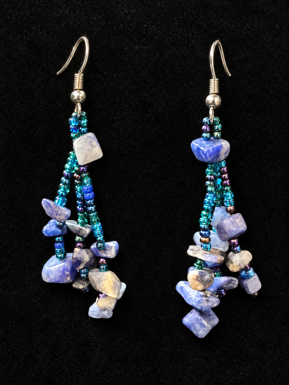 ⚜️ Artisan Dangle Earrings | Sodalite Chips & Seed Beads | Blue Teal 💗